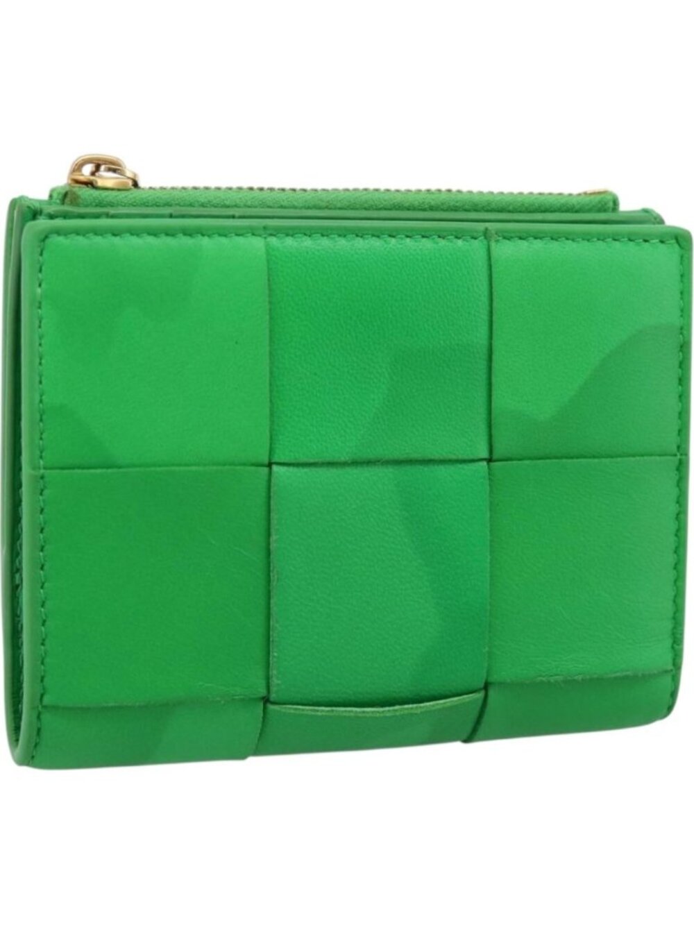 BOTTEGA VENETA MAXI INTRECCIATO Bifold Wallet Leather Green Gold